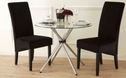Orsina Modern Round Dining Table With Glass Top, Chrome Cross Base Design Dining Table, Durable Dining Table in Silver - thumbnail 2