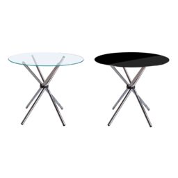 Orsina Modern Round Dining Table With Glass Top, Chrome Cross Base Design Dining Table, Durable Dining Table in Silver - thumbnail 3