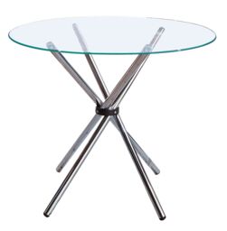 Orsina Modern Round Dining Table With Glass Top, Chrome Cross Base Design Dining Table, Durable Dining Table in Silver
