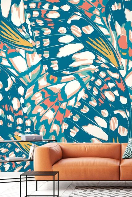 Origin Murals Butterfly Wings Matt Smooth Paste the Wall Mural in Teal - Size: W350 cm x H280 cm - image 1