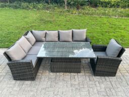 Fimous High Back PE Rattan Corner Sofa Set Garden Furniture Adjustable Rising Lifting Table in Dark Grey - thumbnail 3