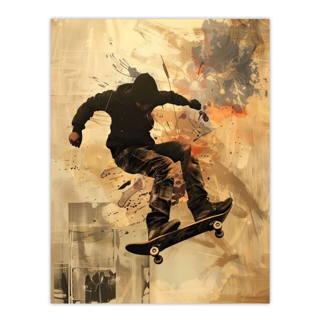 "Artery8 Skateboarder Portrait Street Art Modern Wall Art Print in Beige - Size: W24"" x H32""" - image 1