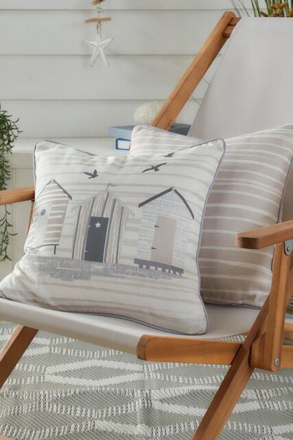 Fusion 'Beach Huts' Outdoor Water & UV Resistant Garden Filled Bench Cushion in Natural - Size: 43 cm x 43 cm - image 1