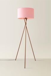 ValueLights Camden Copper Metal Tripod Floor Lamp with Blush Pink Drum Lamp Shade in Dusty Pink - thumbnail 3