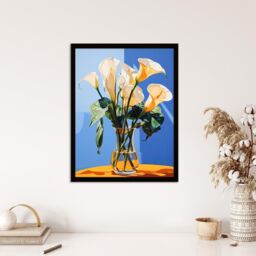 "Wee Blue Coo Wall Art Print Luxurious Lily Calla Floral Blue Yellow Living Room Framed - Size: W12"" x H16""" - thumbnail 4