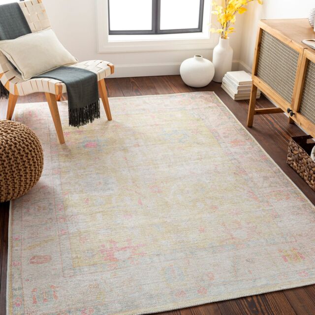 Livabliss Kemer-Washable Green Pink Blue Traditional Vintage Boho Living Dining Rug - Size: 160 cm x 215 cm - image 1