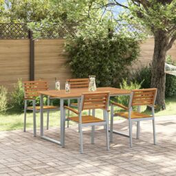Berkfield Home 5 Piece Garden Dining Set Solid Wood Acacia & Metal in Grey - thumbnail 4