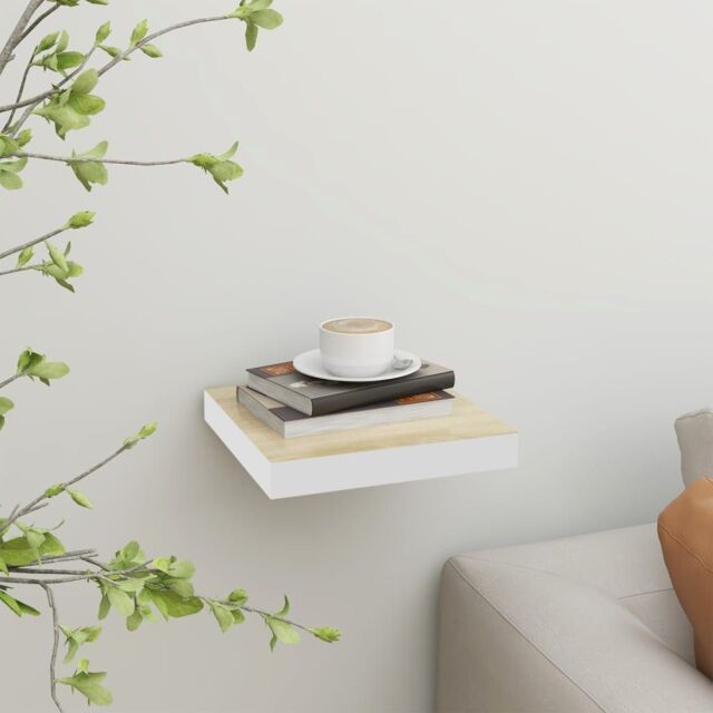 Berkfield Home Floating Wall Shelf Oak & White 23x23.5x3.8 cm MDF in Brown - image 1