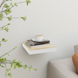 Berkfield Home Floating Wall Shelf Oak & White 23x23.5x3.8 cm MDF in Brown - thumbnail 1