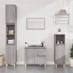 Berkfield Home Bathroom Cabinet Grey Sonoma 65x33x60 cm Engineered Wood - Size: 65 x 33 x 60 cm - thumbnail 2