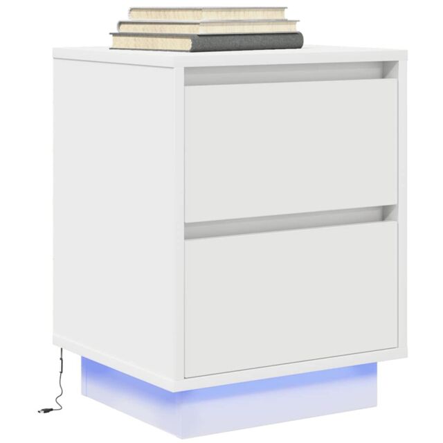 Berkfield Home Bedside Cabinet with LED Lights¬†White 38x34x50 cm in White - Size: 38 x 34 x 50 cm - image 1