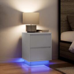 Berkfield Home Bedside Cabinet with LED Lights¬†White 38x34x50 cm in White - Size: 38 x 34 x 50 cm - thumbnail 5
