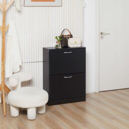 HOMCOM Wooden Shoe Storage Cabinet Footwear Stand Organiser Unit Drawers in Black - thumbnail 1