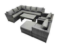 Fimous 6 Pieces Garden Furniture Corner Sofa &Big Footstool Dark Grey Mixed - thumbnail 1
