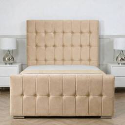 Living Comfort Bedz Belmont Plush Velvet Upholstered Bed Slatted Base - 48 Inch Headboard in Beige - Size: Single - thumbnail 2
