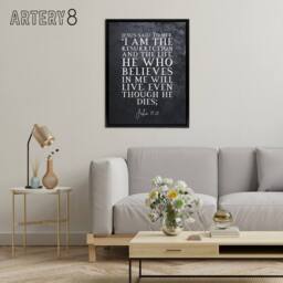 "Artery8 John 11 25 Jesus I Am The Bible Quote Framed Canvas Wall Art Print in Grey - Size: W12"" x H16""" - thumbnail 3