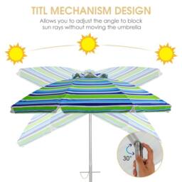 Gymax 2M Beach Umbrella Portable Garden Parasol With Tilt & Sand Anchor in Green - thumbnail 3