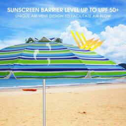 Gymax 2M Beach Umbrella Portable Garden Parasol With Tilt & Sand Anchor in Green - thumbnail 6