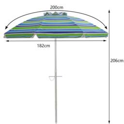 Gymax 2M Beach Umbrella Portable Garden Parasol With Tilt & Sand Anchor in Green - thumbnail 4