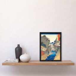 Artery8 Basket Ferry Hida Province Utagawa Hiroshige Japan Woodblock Artwork Framed Wall Art Print A4 in Black - thumbnail 2