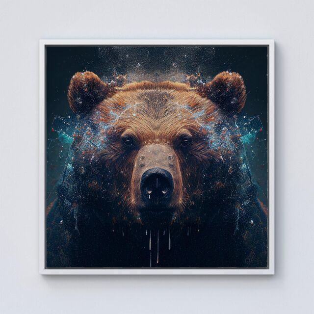 Warren Reed - Designer Brown Bear Face Splashart Framed Canvas in Off-White - Size: w40 inch x h40 inch - image 1