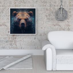 Warren Reed - Designer Brown Bear Face Splashart Framed Canvas in Off-White - Size: w40 inch x h40 inch - thumbnail 2