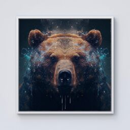 Warren Reed - Designer Brown Bear Face Splashart Framed Canvas in Off-White - Size: w40 inch x h40 inch - thumbnail 1