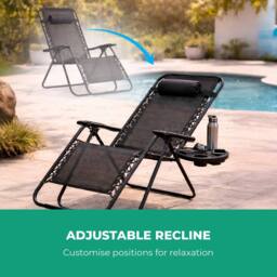 Royalford Zero Gravity Recliner Chair Folding Garden Lounger in Black - thumbnail 7