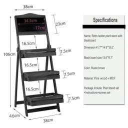 Kelvenix Ladder Plant Stand Flower Pot Holder Shelf Rack in Black - Size: 0.6m2 - thumbnail 2