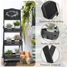 Kelvenix Ladder Plant Stand Flower Pot Holder Shelf Rack in Black - Size: 0.6m2 - thumbnail 3