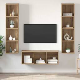Berkfield Home TV Cabinet Set with Shelf 3 pcs Artisan oak 37 x 37 x 142.5 cm in Brown - thumbnail 2