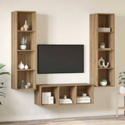 Berkfield Home TV Cabinet Set with Shelf 3 pcs Artisan oak 37 x 37 x 142.5 cm in Brown - thumbnail 4