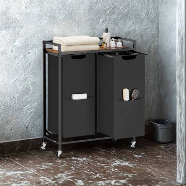 Pirlo Plush Industrial Double Laundry Basket With Shelf in Brown - image 1