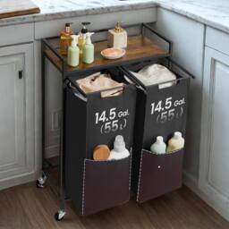 Pirlo Plush Industrial Double Laundry Basket With Shelf in Brown - thumbnail 3