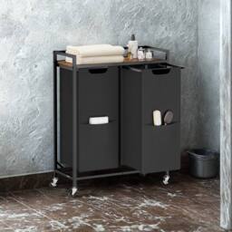 Pirlo Plush Industrial Double Laundry Basket With Shelf in Brown - thumbnail 1