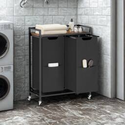 Pirlo Plush Industrial Double Laundry Basket With Shelf in Brown - thumbnail 2