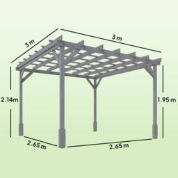 OUTSUNNY 3 x 3 m Wooden Pergola Kit, Garden Gazebo Shelter, Grey - Size: 3m x 3m - thumbnail 3
