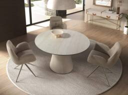 Angel Cerda Swivel Dining Chair in Fabric in Beige - thumbnail 4