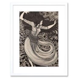 "Artery8 Wall Art Print Long Haired Woman Dancing to Music in Boho Dress Artwork Framed 9X7 Inch in White - Size: W7"" x H9""" - thumbnail 1