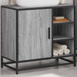 Berkfield Home Elegant Bathroom Sink Cabinet Grey Sonoma 65x33x60 cm Engineered Wood - Size: 65 x 33 x 60 cm - thumbnail 4