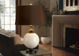 Loops Table Lamp Green Speckled Painted BASE STEM Brown Faux Silk Shade LED E27 60W - thumbnail 3