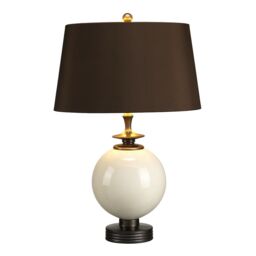 Loops Table Lamp Green Speckled Painted BASE STEM Brown Faux Silk Shade LED E27 60W - thumbnail 1