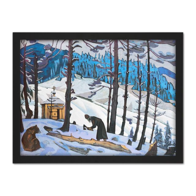 "Artery8 Wall Art Print Roerich Sait Sergius Builder Symbolism Painting Large Framed Wall Décor Art in White - Size: W18"" x H24""" - image 1