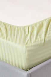Homescapes Egyptian Cotton Satin Stripe Fitted Sheet 12 inch 330 Thread Count in Green - Size: Single Fitted - thumbnail 2