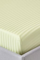 Homescapes Egyptian Cotton Satin Stripe Fitted Sheet 12 inch 330 Thread Count in Green - Size: Single Fitted