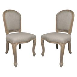 Dibor 4 Set Vintage Linen Solid Wood Frame Home Furniture Dining Chairs in Grey - thumbnail 2