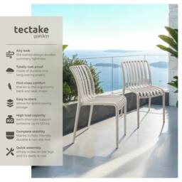 tectake Garden chairs Alcudia - durable, stackable & weather-resistant in Taupe - Size: 6 Person - thumbnail 2