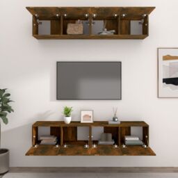 Berkfield Home TV Cabinets 4 pcs Smoked Oak 80x30x30 cm Engineered Wood in Brown - Size: 80 x 30 x 30 cm - thumbnail 3