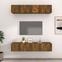 Berkfield Home TV Cabinets 4 pcs Smoked Oak 80x30x30 cm Engineered Wood in Brown - Size: 80 x 30 x 30 cm - thumbnail 1