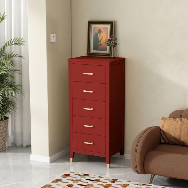 Cabinet Bits Palazzi 5 Drawer Narrow Chest of Drawers in Red - image 1